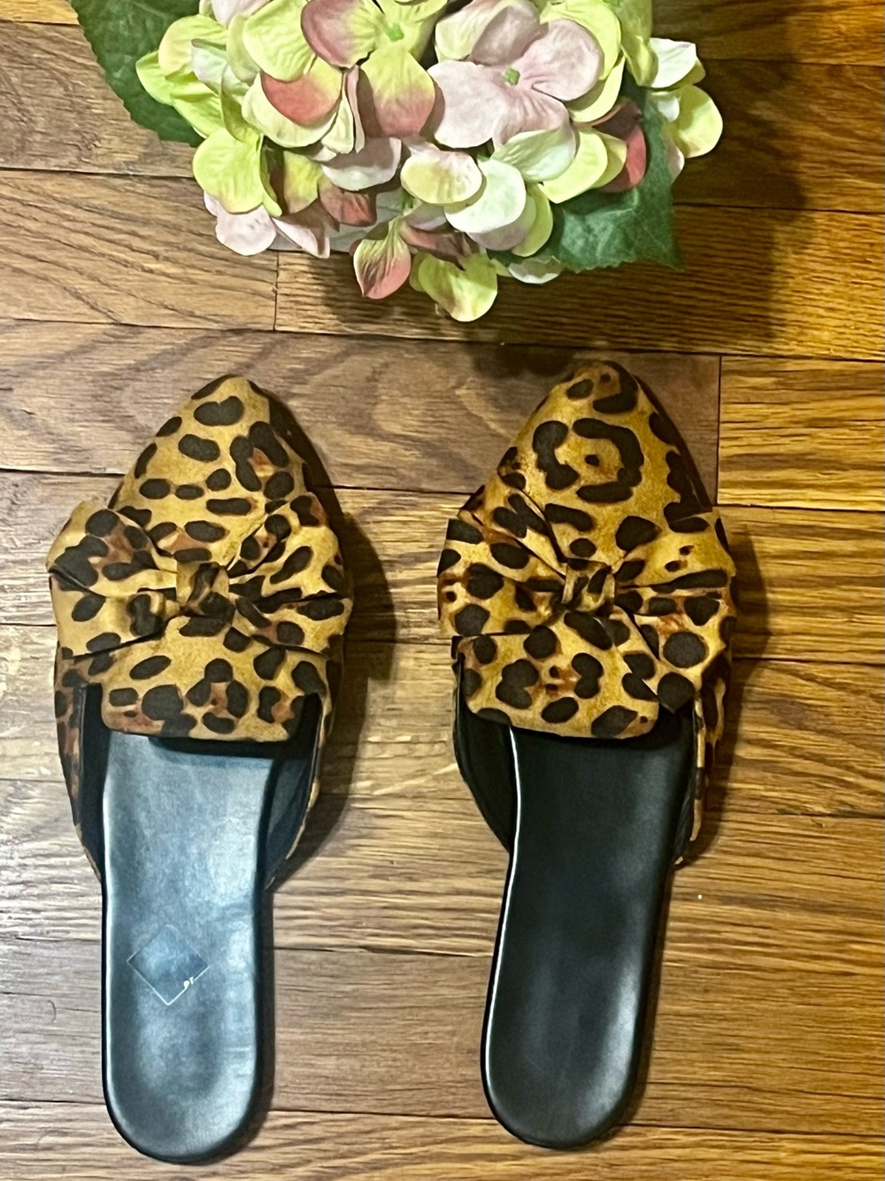 Leopard Print Bow Slide Sandals